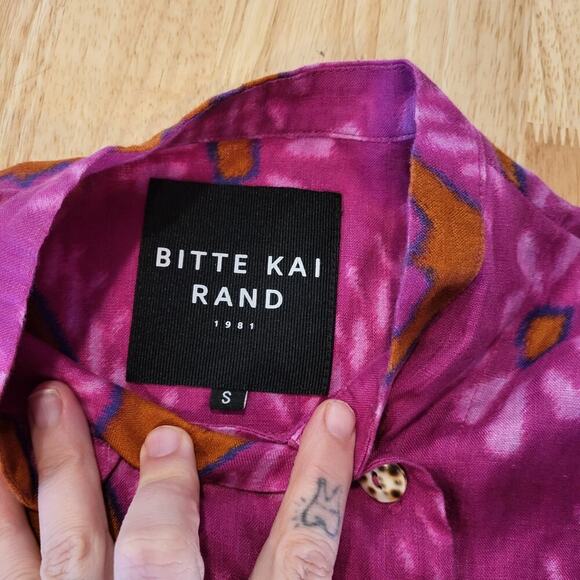 Bitte Kai Rand Batik Dyed Pink Double Breasted Button Blouse 18" Pit 2 PIT Small - Picture 6 of 12